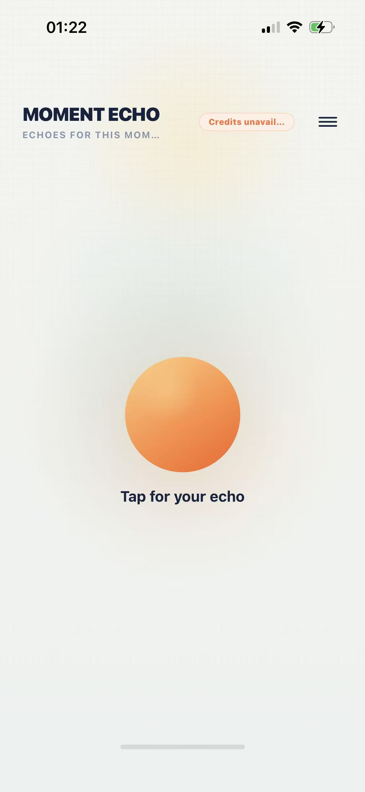 Moment Echo home screen with an orange echo button